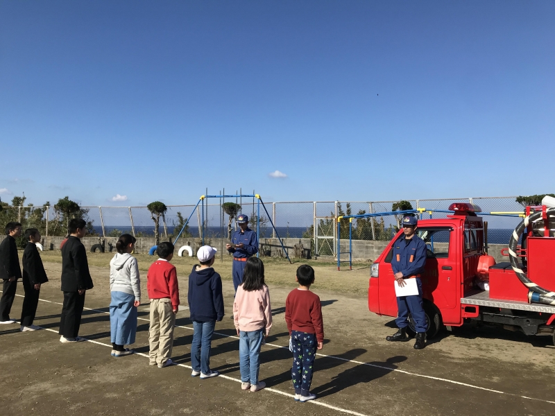 竹島小中学校の避難訓練に出動！離島の消防団。